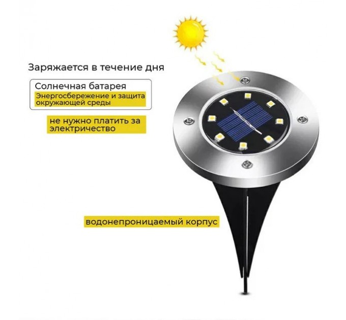 Лампа заземлення 4шт 8 світлодіодів сонячної енергії Ground lamp