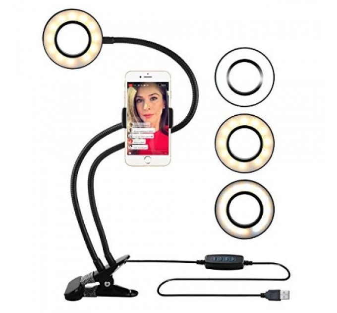 Кільцева LED лампа (ніжка з прищіпкою) (1 крепл.тел.) USB (9см) (40)