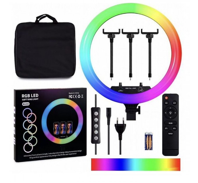 Кільцева LED лампа RGB MJ18 (45см) (3 кріплення) (пульт) (сумка) (6)
