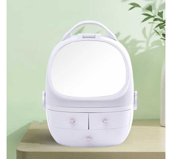 Органайзер для косметики 4 секції з дзеркалом LED (Білий) (W-25)