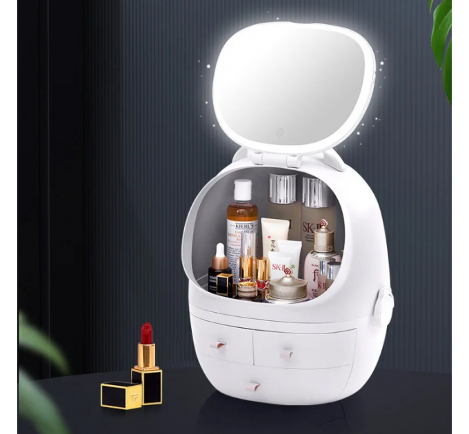 Органайзер для косметики 4 секції з дзеркалом LED (Білий) (W-25)