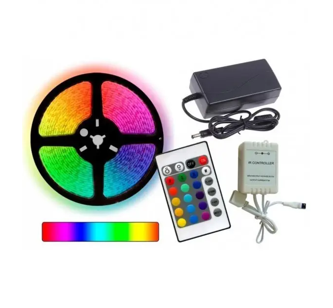 Комплект Світлодіодна стрічка багатобарвна 3528 RGB комплект 5м з пультом