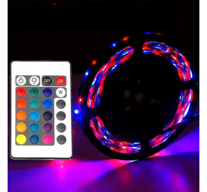 Комплект Світлодіодна стрічка багатобарвна 3528 RGB комплект 5м з пультом
