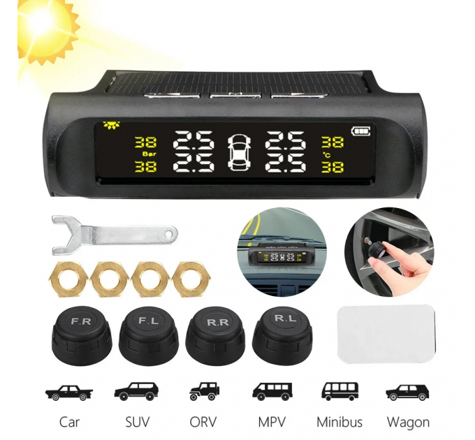 Система контролю, моніторингу тиску та температури в шинах TPMS із 4 зовнішніми датчиками