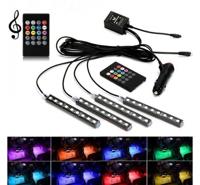 Універсальна RGB LED підсвічування в авто Car LED RGB, з пультом, вологостійка, в прикурювач