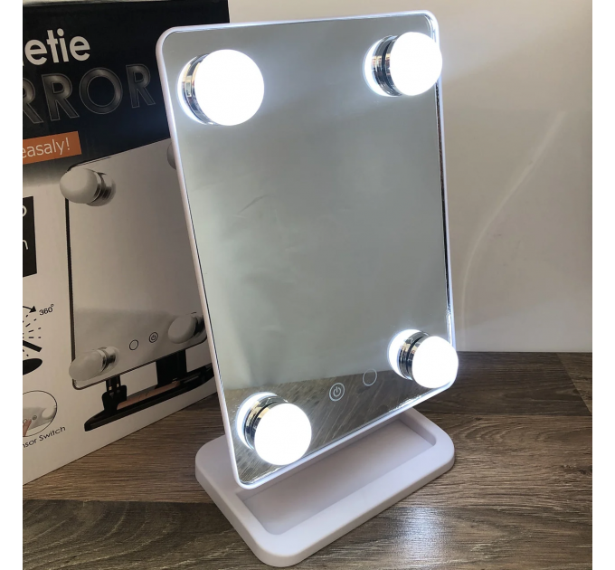 Дзеркало для макіяжу з LED підсвічуванням Cosmetie Mirror 360 HH083 біле з косметичною підставкою