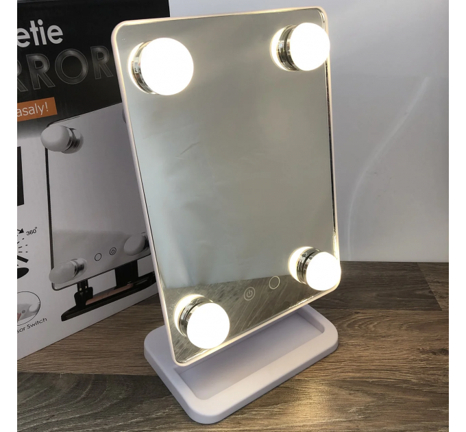 Дзеркало для макіяжу з LED підсвічуванням Cosmetie Mirror 360 HH083 біле з косметичною підставкою