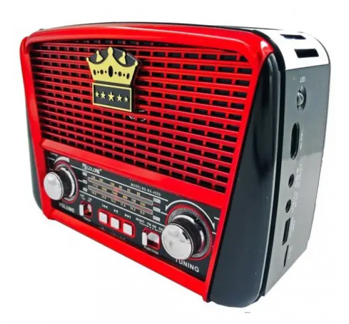 Радіо портативна колонка MP3 USB Golon із сонячною панеллю Golon RX-455S Solar Wooden-Red
