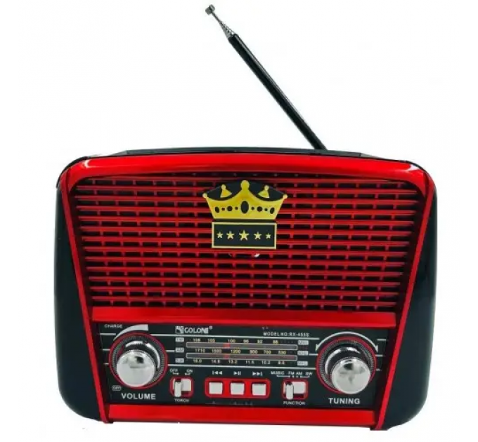 Радіо портативна колонка MP3 USB Golon із сонячною панеллю Golon RX-455S Solar Wooden-Red