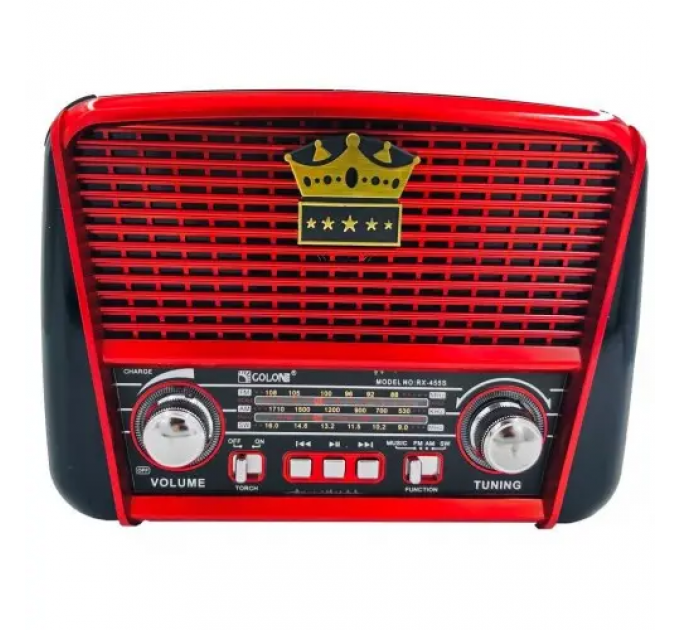 Радіо портативна колонка MP3 USB Golon із сонячною панеллю Golon RX-455S Solar Wooden-Red
