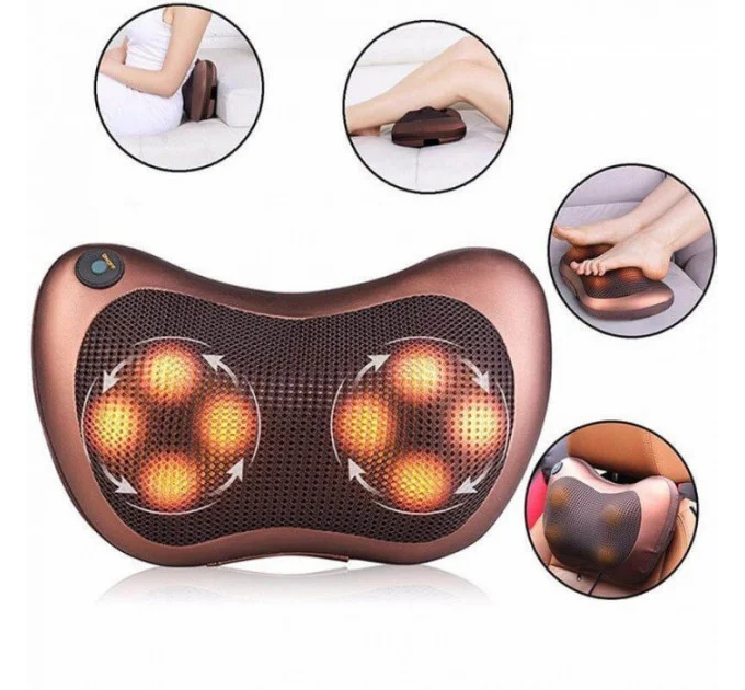 Масажна Подушка MASSAGE PILLOW QY-8028-2 (по 2 роликів) з підігрівом для шиї та спини, універсальна