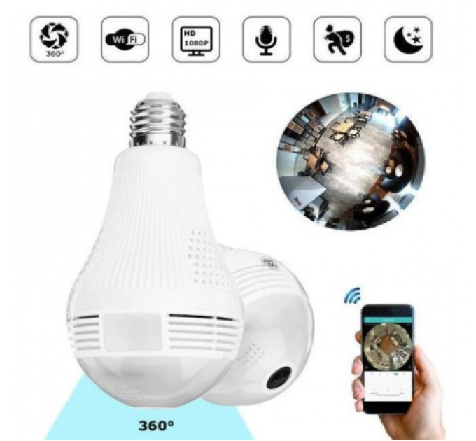Панорамна стельова IP WiFi камера відеоспостереження "Лампочка" CAMERA SMART UKC CAD-B13 H302 2MP