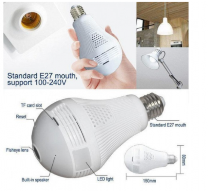 Панорамна стельова IP WiFi камера відеоспостереження "Лампочка" CAMERA SMART UKC CAD-B13 H302 2MP